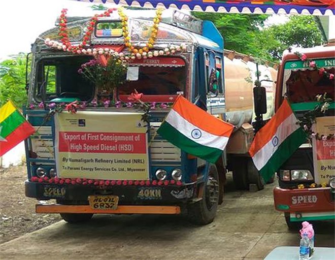 To demonstrate the growing hydrocarbon engagement between Myanmar and India, the first consignment of 30 MT of high speed diesel was sent from India