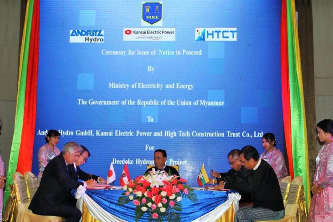 Ministry of Electricity and Energy issued the notice to the proceed to the developers of the 60 megawatt Deedoke hydropower project in Mandalay Region: Andritz of Austria, Kansai of Japan and High Tech Construction Trust (subsidiary of Shwe Taung Group)
